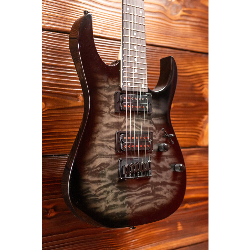Ibanez Ibanez Gio GRG7221QA 7-String Electric Guitar, Transparent Black Sunburst