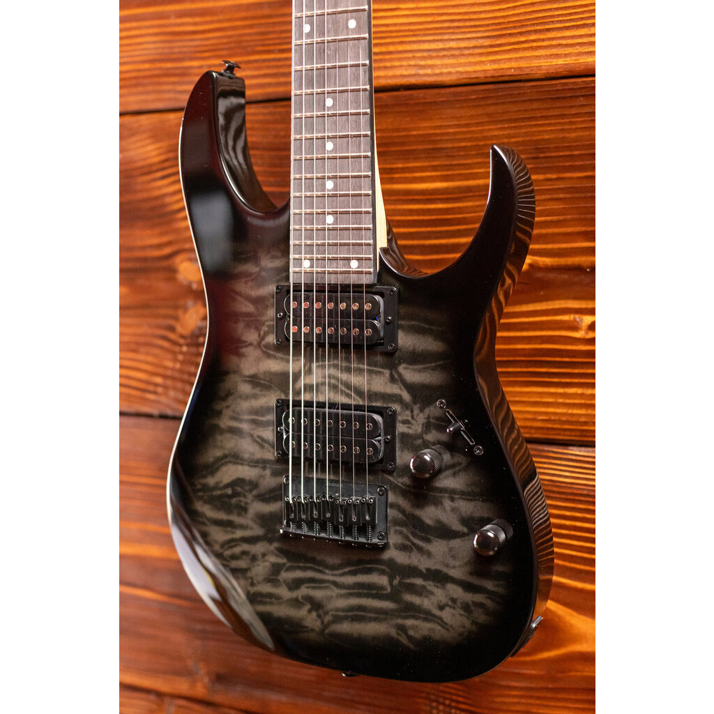 Ibanez Ibanez Gio GRG7221QA 7-String Electric Guitar, Transparent Black Sunburst