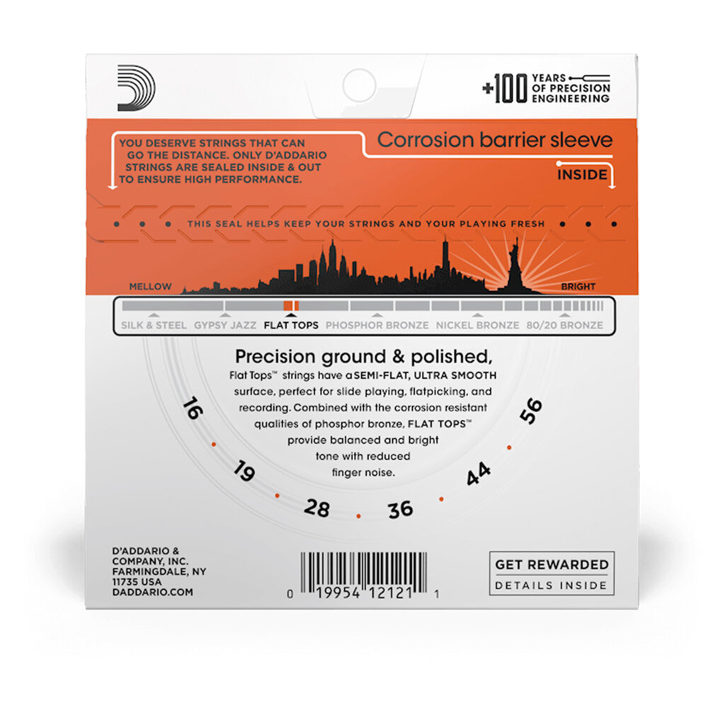 D'Addario D'Addario  Flat Tops Phosphor Bronze 16-56 Medium Resophonic Acoustic Guitar Strings