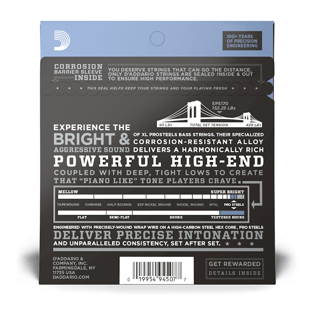 D'Addario D'Addario XL ProSteels 45-100 Regular Light, Long Scale Bass Strings