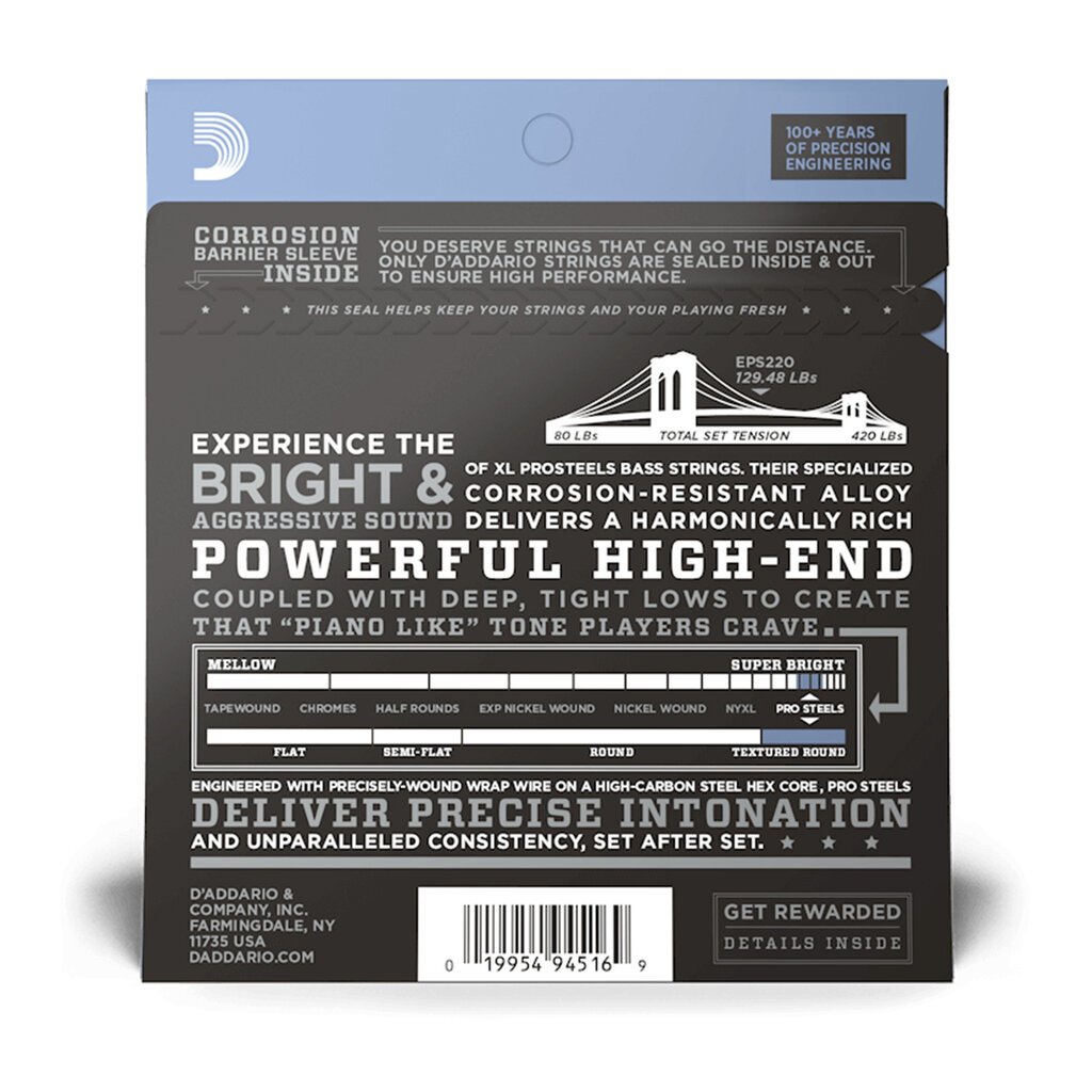 D'Addario D'Addario XL ProSteels 40-95 Super Light, Long Scale Bass Strings