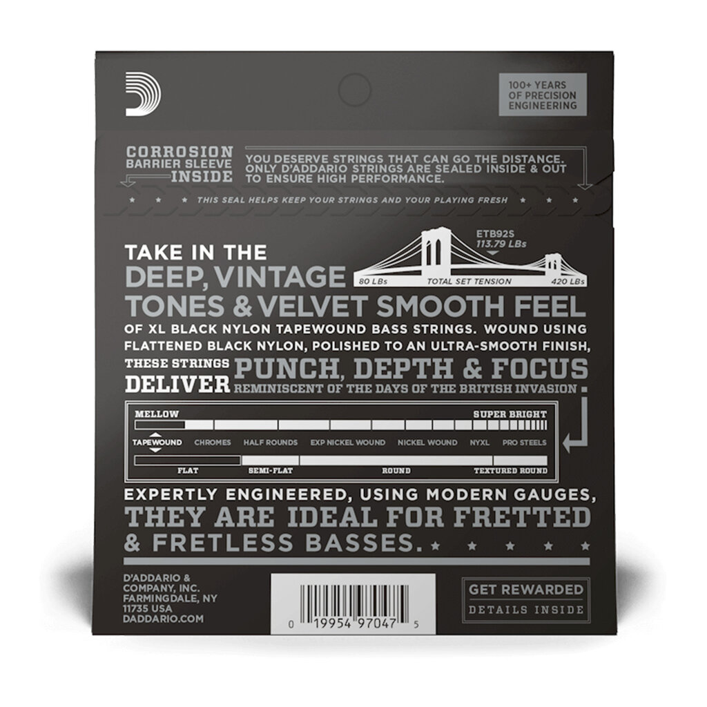 D'Addario D'Addario XL Nylon 50-105 Medium, Short Scale Tapewound Bass Strings