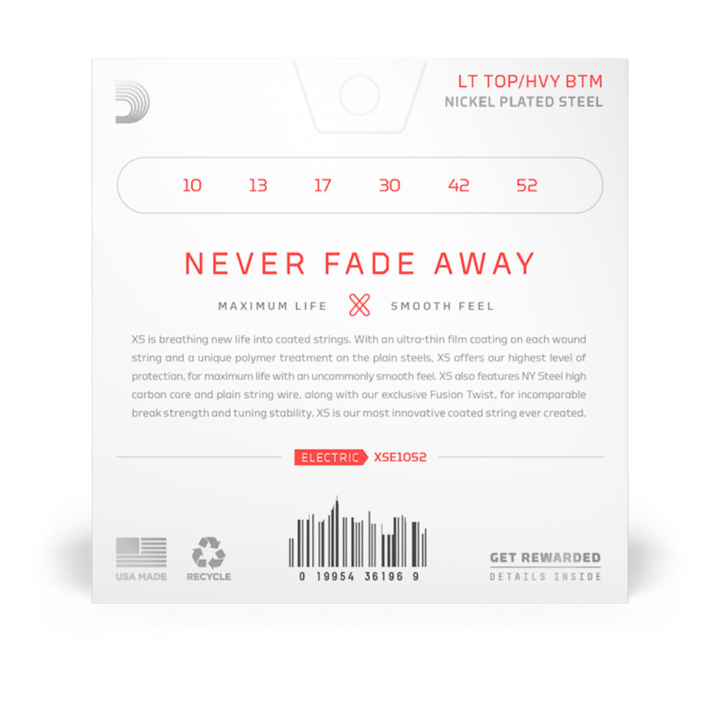 D'Addario D'Addario XS Nickel 10-52 Light Top/Heavy Bottom Coated Electric Guitar Strings