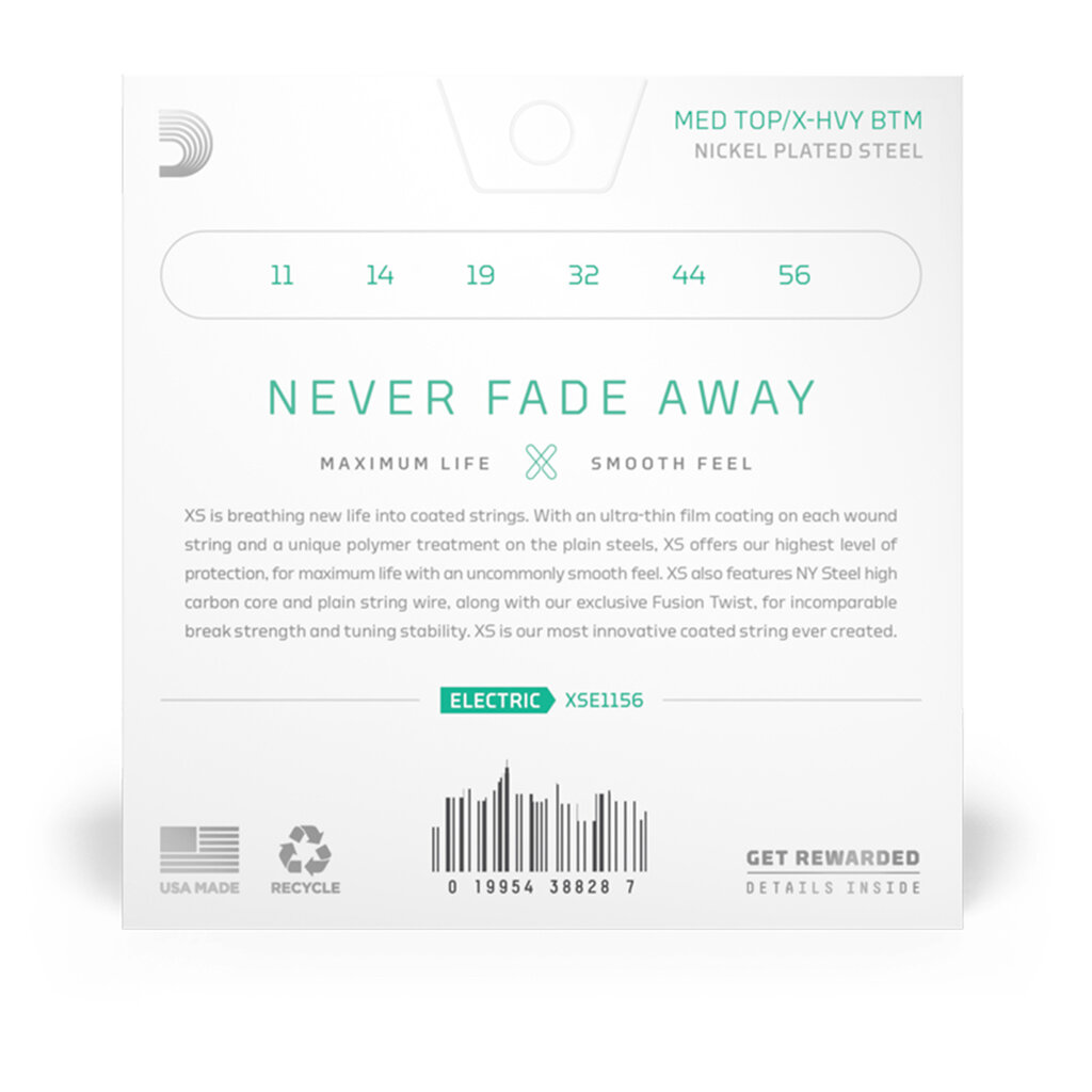 D'Addario D'Addario XS Nickel 11-56 Medium Top/Extra Heavy Bottom, Electric Guitar Strings