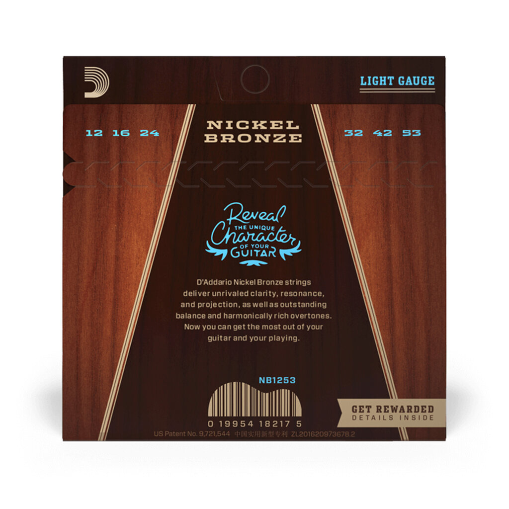 D'Addario D'Addario 12-53 Light Nickel Bronze Acoustic Guitar Strings