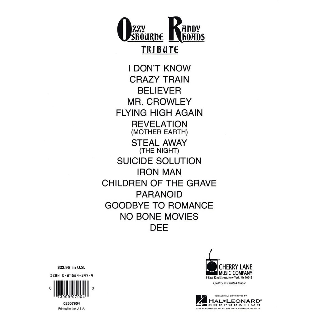 Hal Leonard "Ozzy Osbourne - Randy Rhoads Tribute" Guitar TAB Book