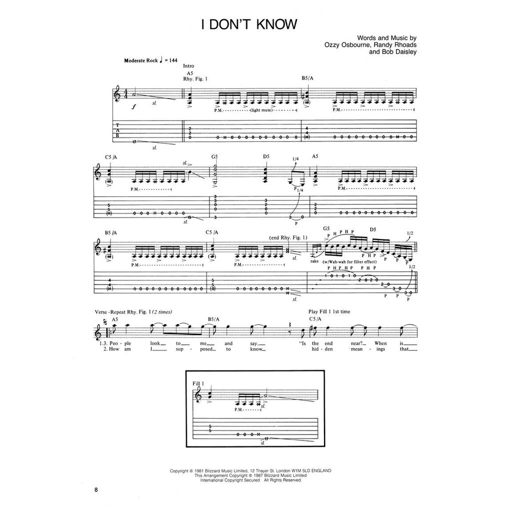 Hal Leonard "Ozzy Osbourne - Randy Rhoads Tribute" Guitar TAB Book