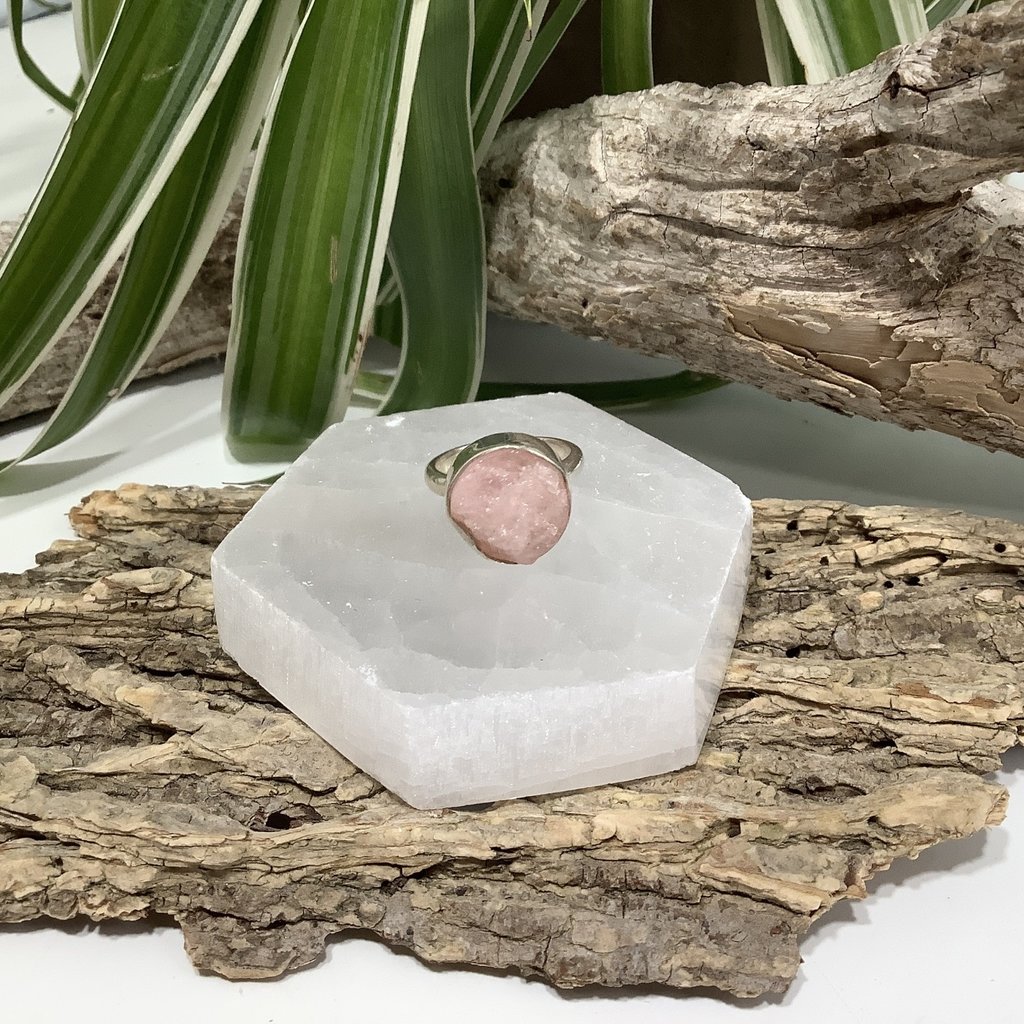 Rose Quartz Raw Sterling Silver Ring Size 6