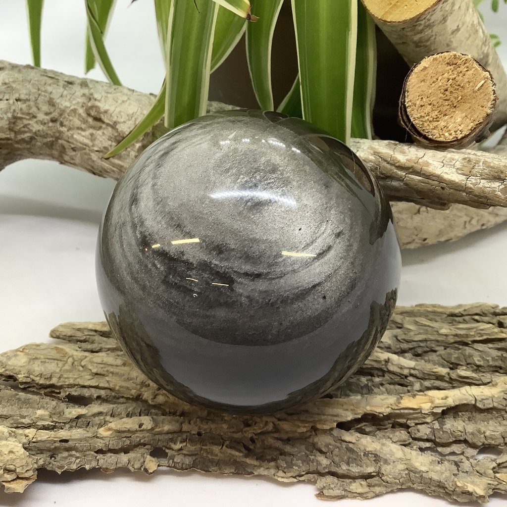 Silver Sheen Obsidian Sphere 73 mm Diameter