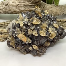 Honey Calcite on Sphalerite with Quartz Druzy and Limestone