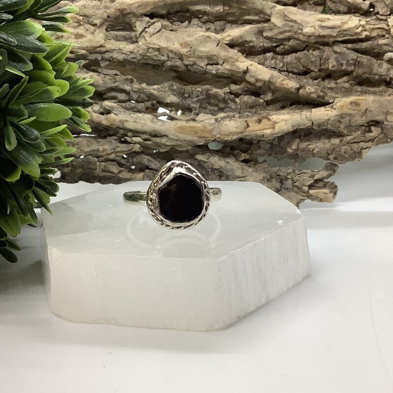 Black Tourmaline Sterling Silver Ring Size 10