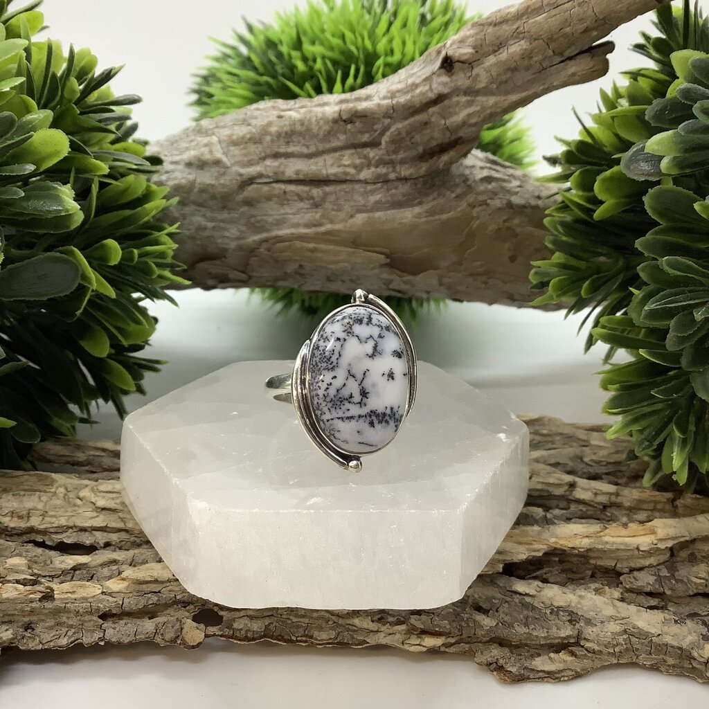 Dendritic Agate Sterling Silver Ring Size 9