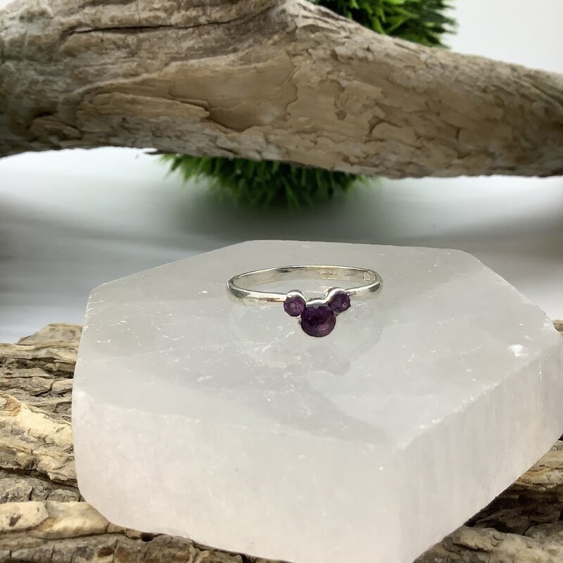 Amethyst Mickey Mouse Sterling Silver Ring Size 7