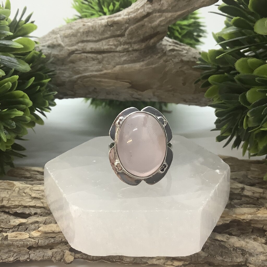 Rose Quartz Flower Sterling Silver Ring Size 9