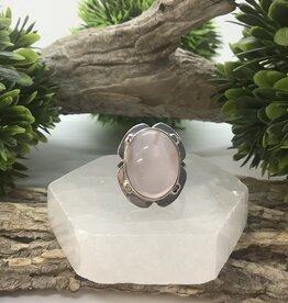 Rose Quartz Flower Sterling Silver Ring Size 9