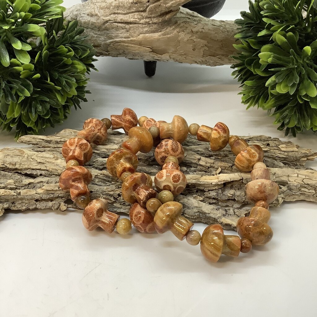 Coral Jasper Mushroom Bracelet