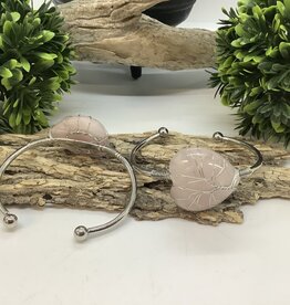 Rose Quartz Heart Wire Wrap Bangle Bracelet