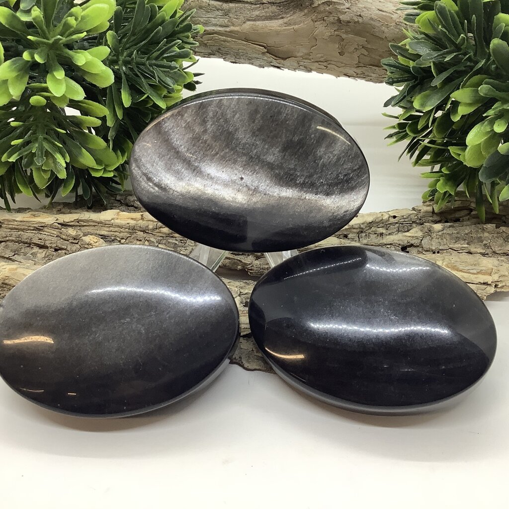 Silver Sheen Obsidian Palm Stone