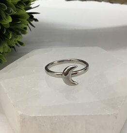 Crescent Moon Sterling Silver Ring Size 6