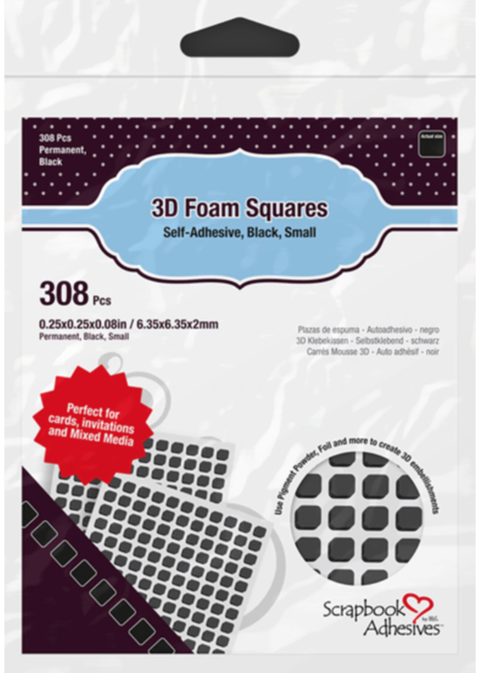 PETERSON-A 3L 3D Black Foam Squares 308 pieces .08 thick