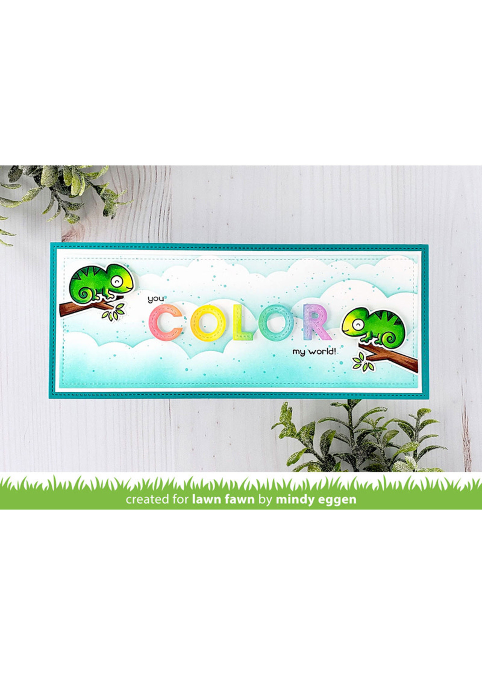 Lawn Fawn one in a chameleon flip-flop stamp