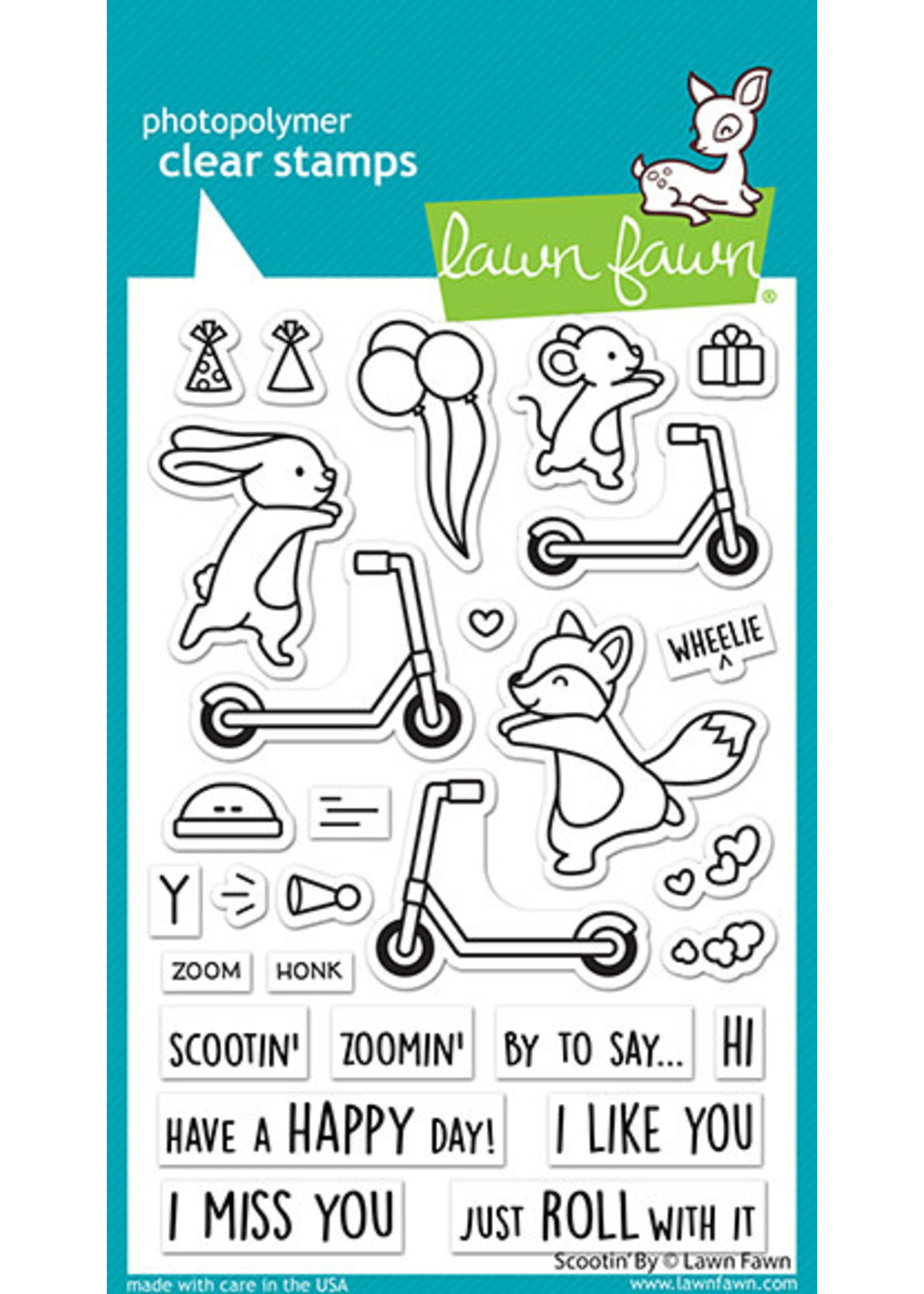 Lawn Fawn scootin' by stamp