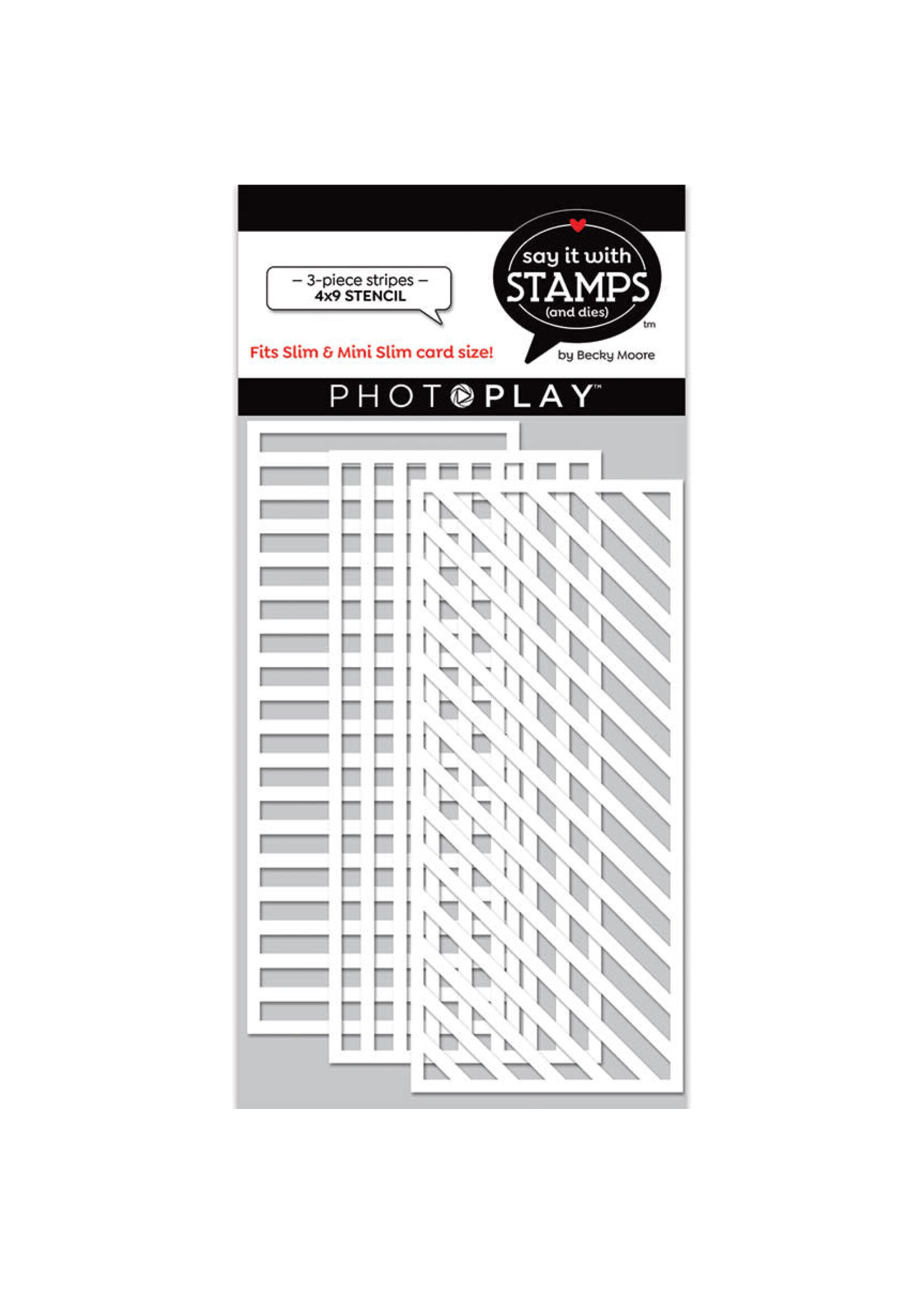 Photoplay Stripes 4x9 Stencil 3-piece