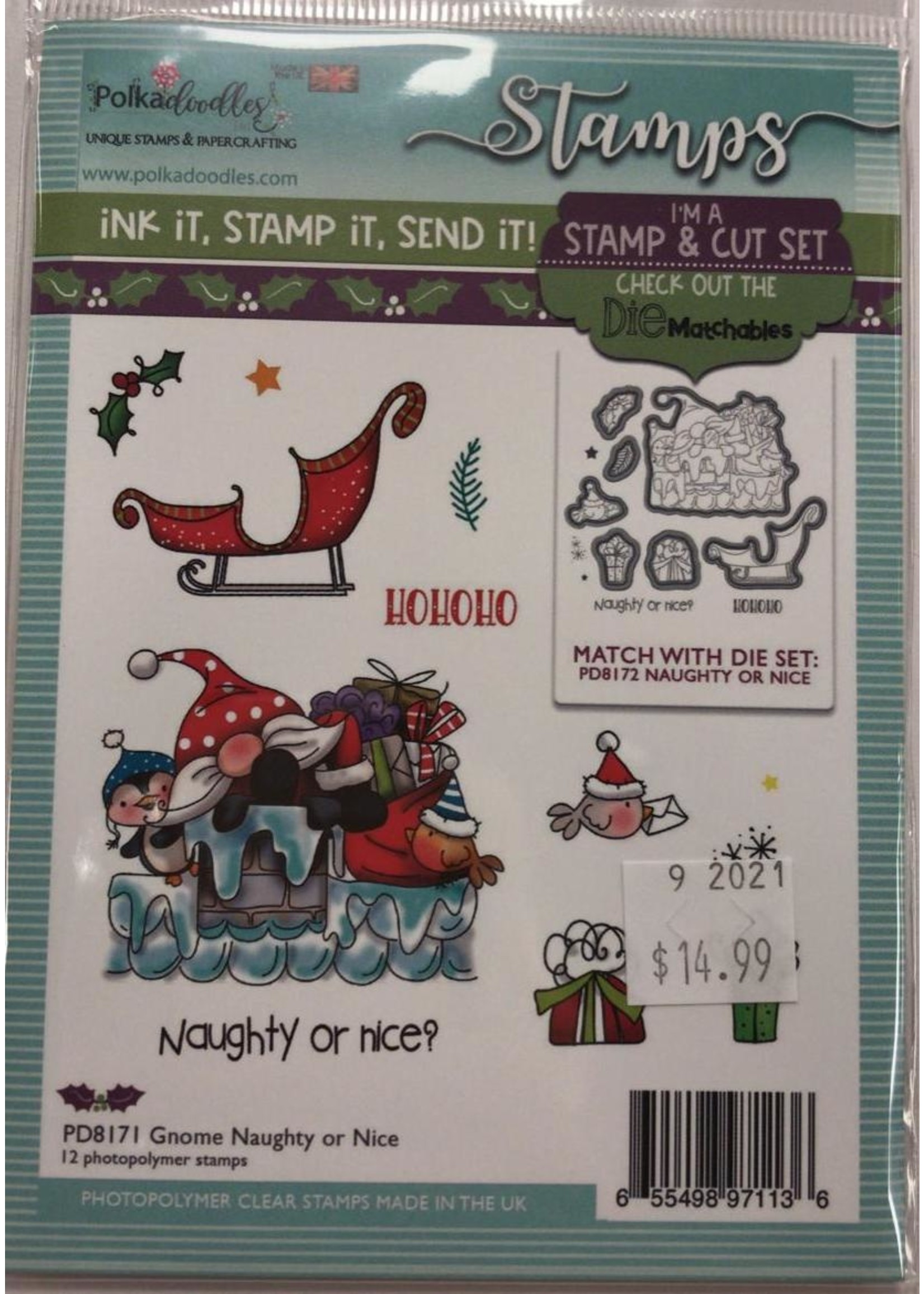 Polkadoodles Gnome Naughty or Nice Stamp