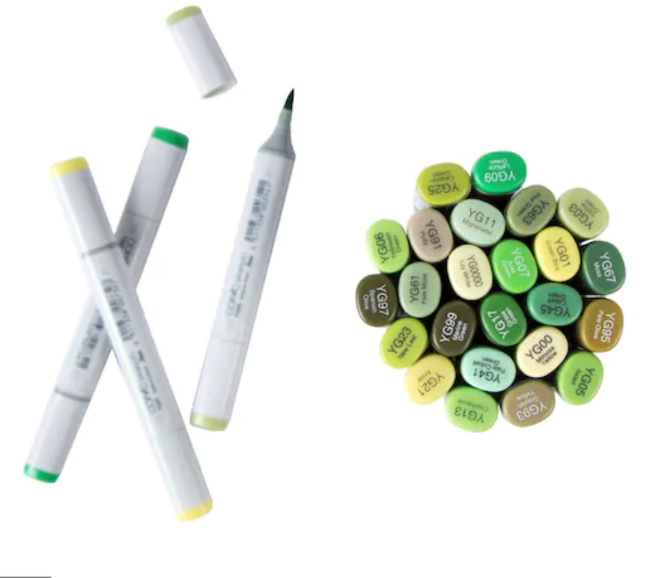 Copic Sketch Marker, Oval Shaped Barrel, Medium Broad and Super Brush Nibs,  YG06 Yellowish Green (YG06-S)