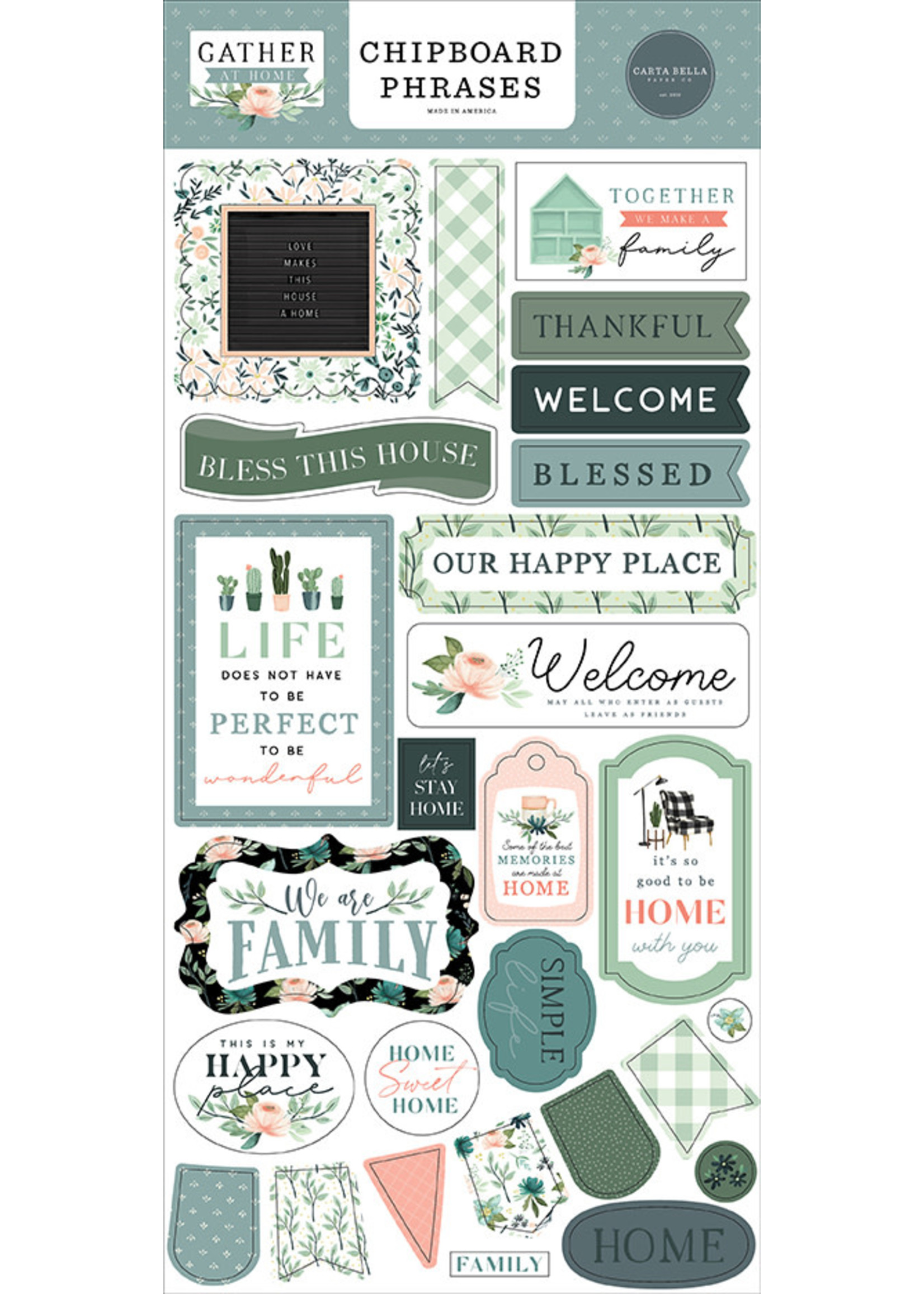 Carta Bella Gather At Home: 6x13 Chipboard Phrases
