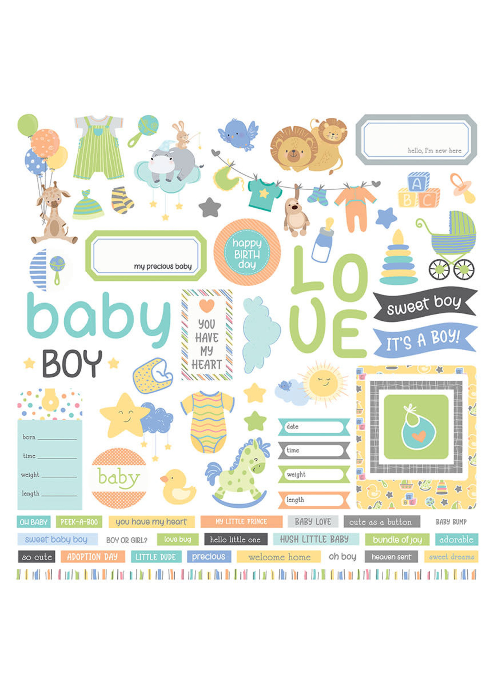 Hush Little Baby Stickers 12X12-Baby Boy Elements - 709388331972