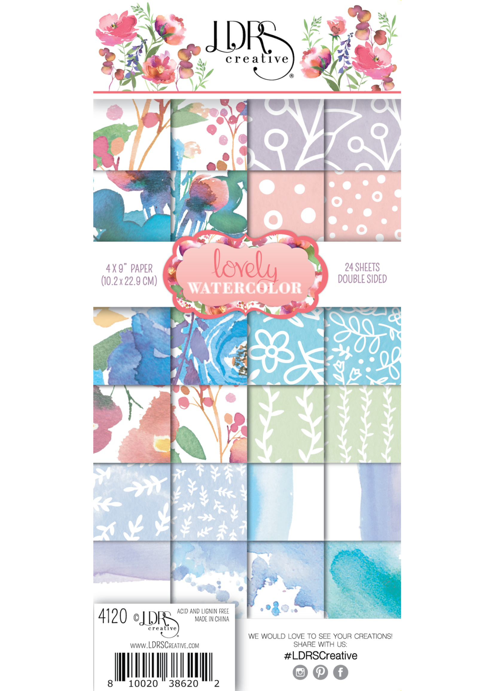 LDRS Lovely Watercolor 4x9 Paper Pack