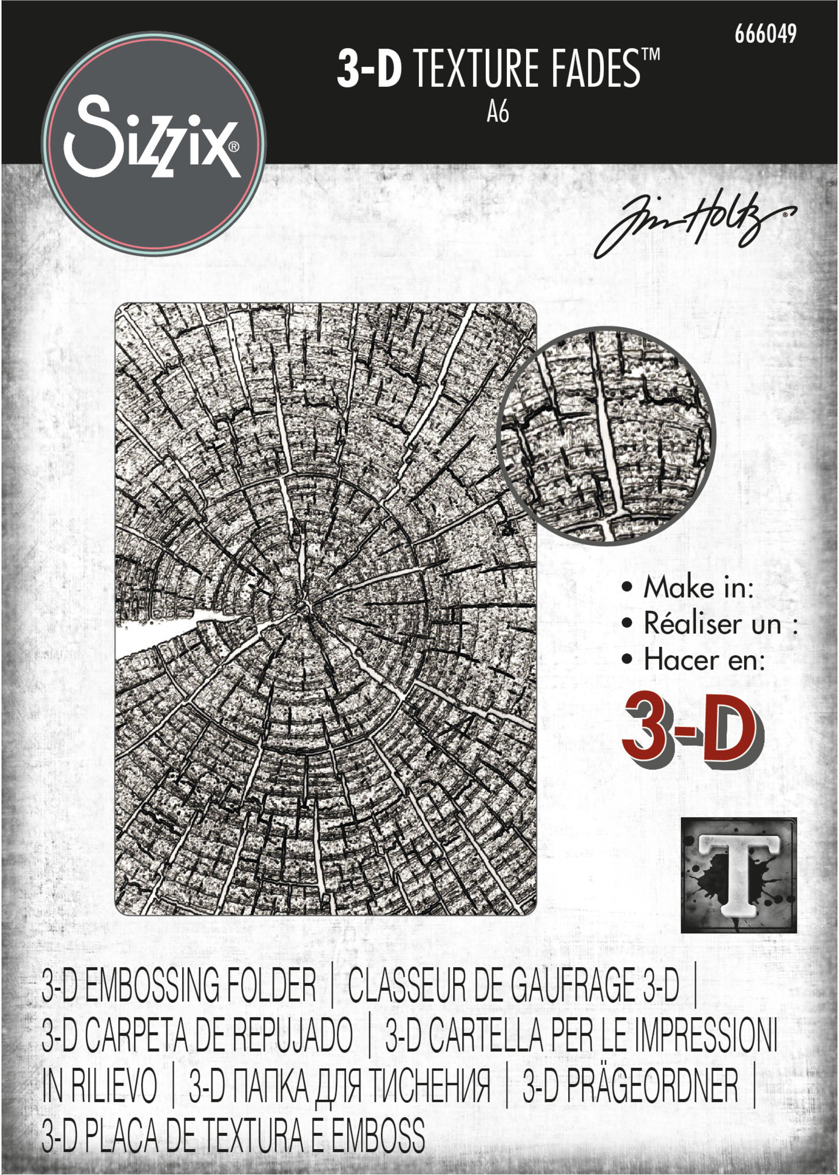 Sizzix Sizzix® 3-D Texture Fades™ Embossing Folder - Tree Rings by Tim Holtz®