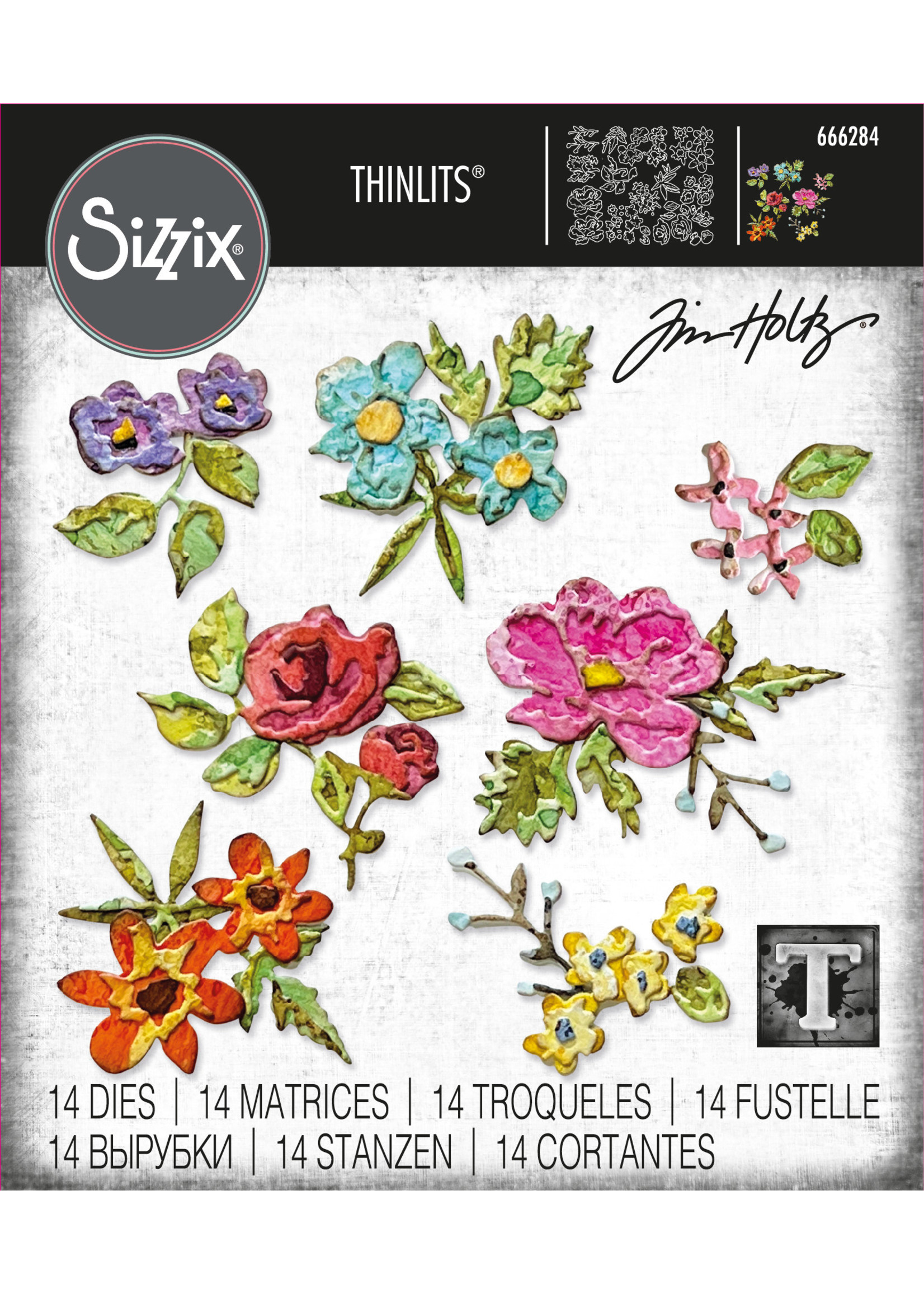 Sizzix Sizzix® Thinlits® Die Set 14PK - Brushstroke Flowers, Mini by Tim Holtz®
