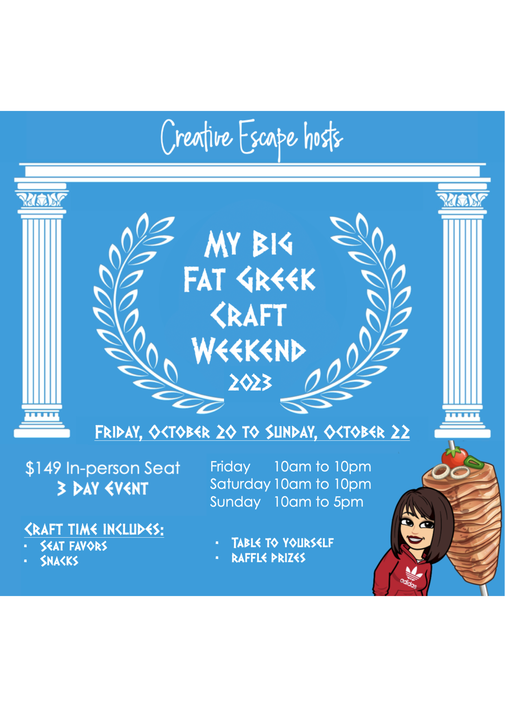Creative Escape 10/20/23 My Big Fat Greek Craft Weekend