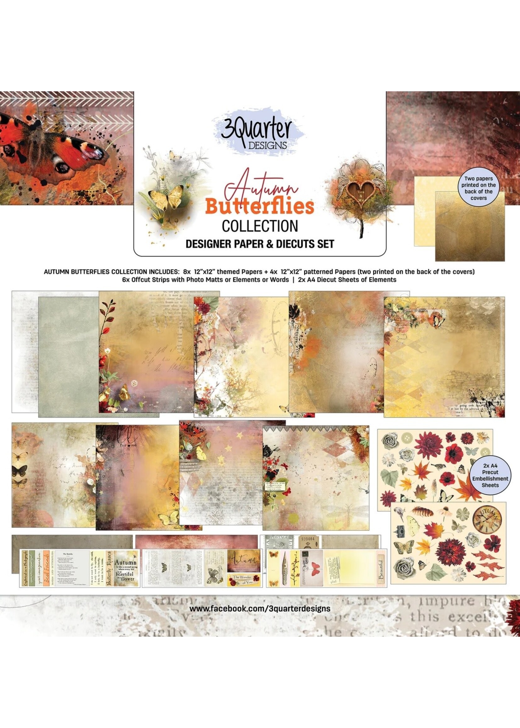 3Quarter Designs Autumn Butterflies 12x12 Paper Pack