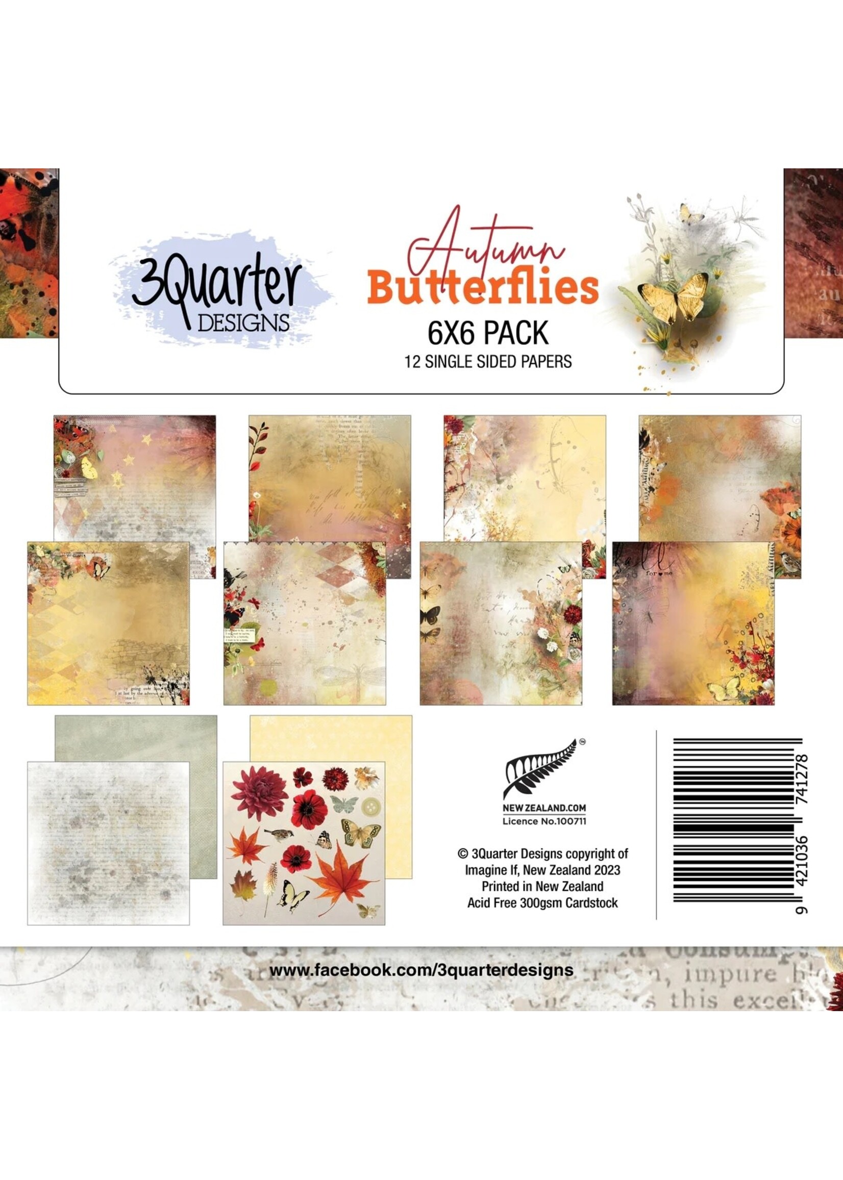 3Quarter Designs Autumn Butterflies 6x6 paper Pad