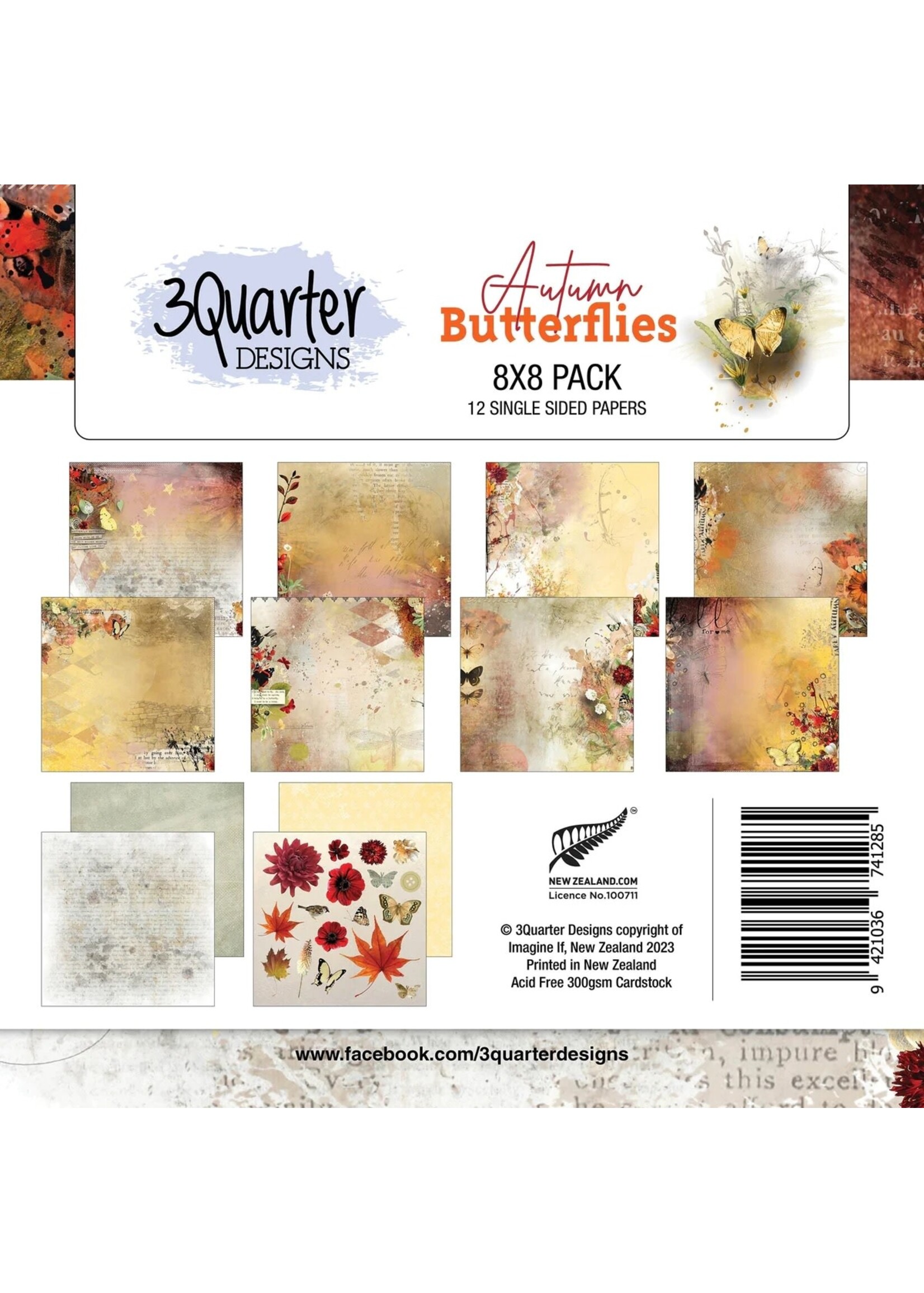 3Quarter Designs Autumn Butterflies 8x8 Paper Pad