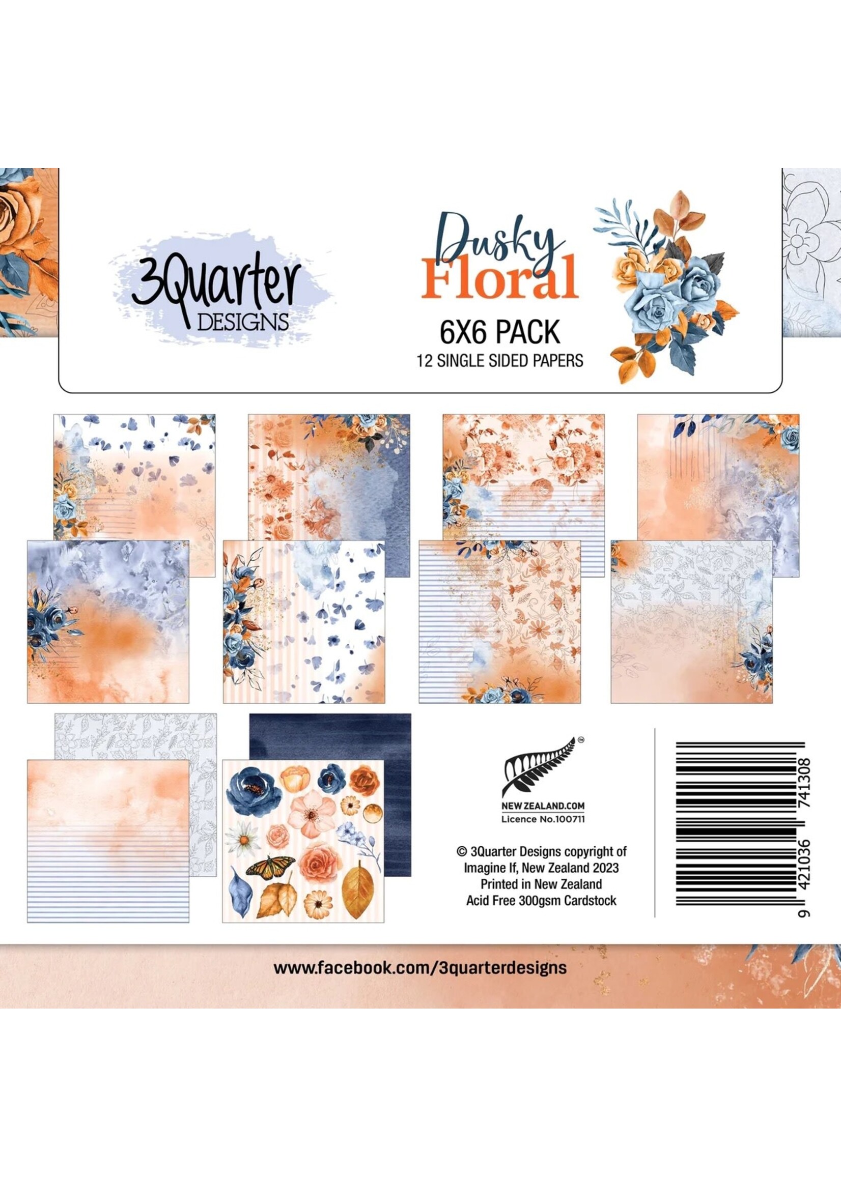 3Quarter Designs Dusky Floral 6x6 paper Pad