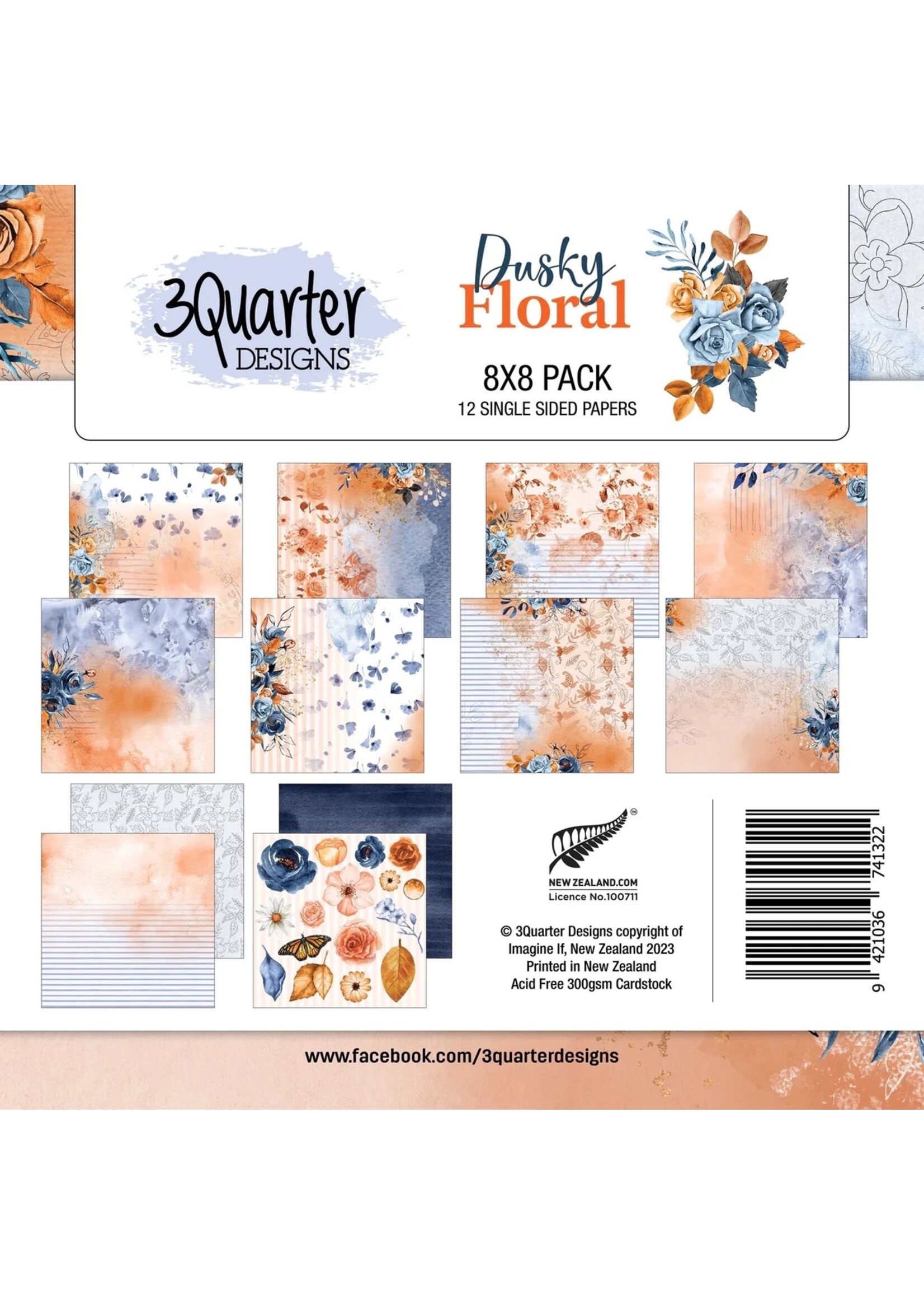 3Quarter Designs Dusky Floral 8x8 Paper Pad