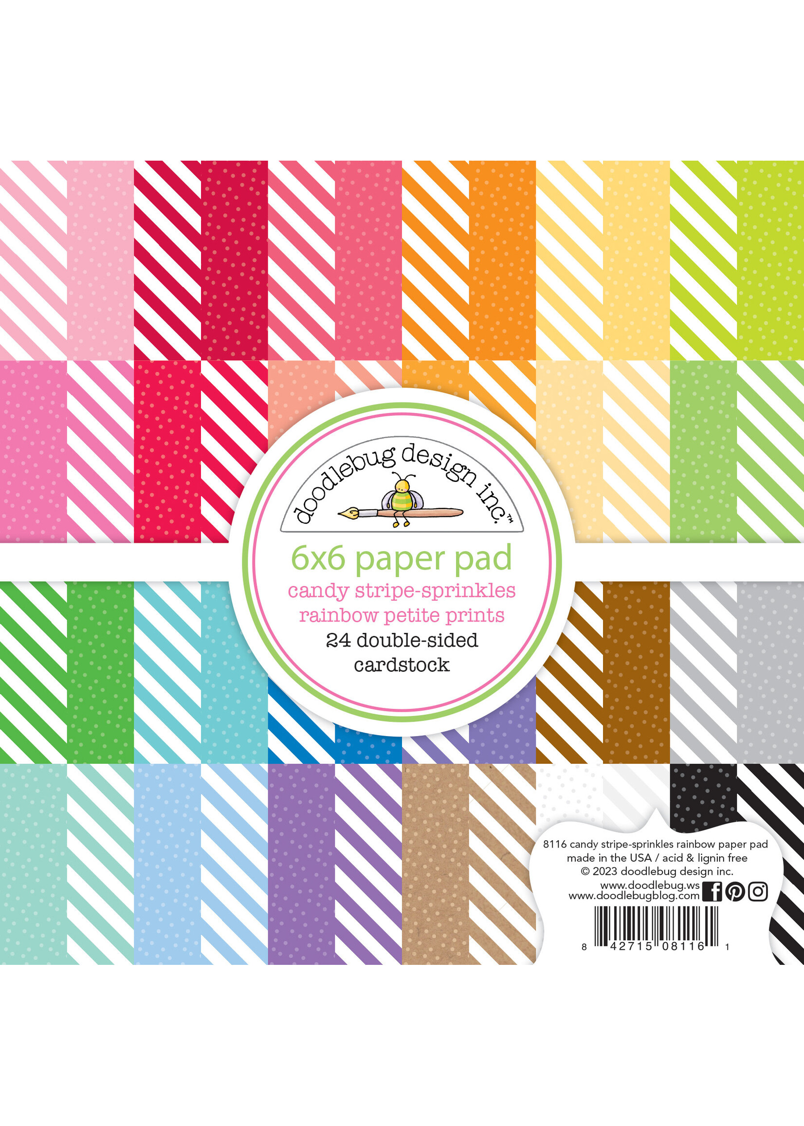 DOODLEBUG Candy Stripe-Sprinkles Rainbow Petite Prints 6x6 Pad