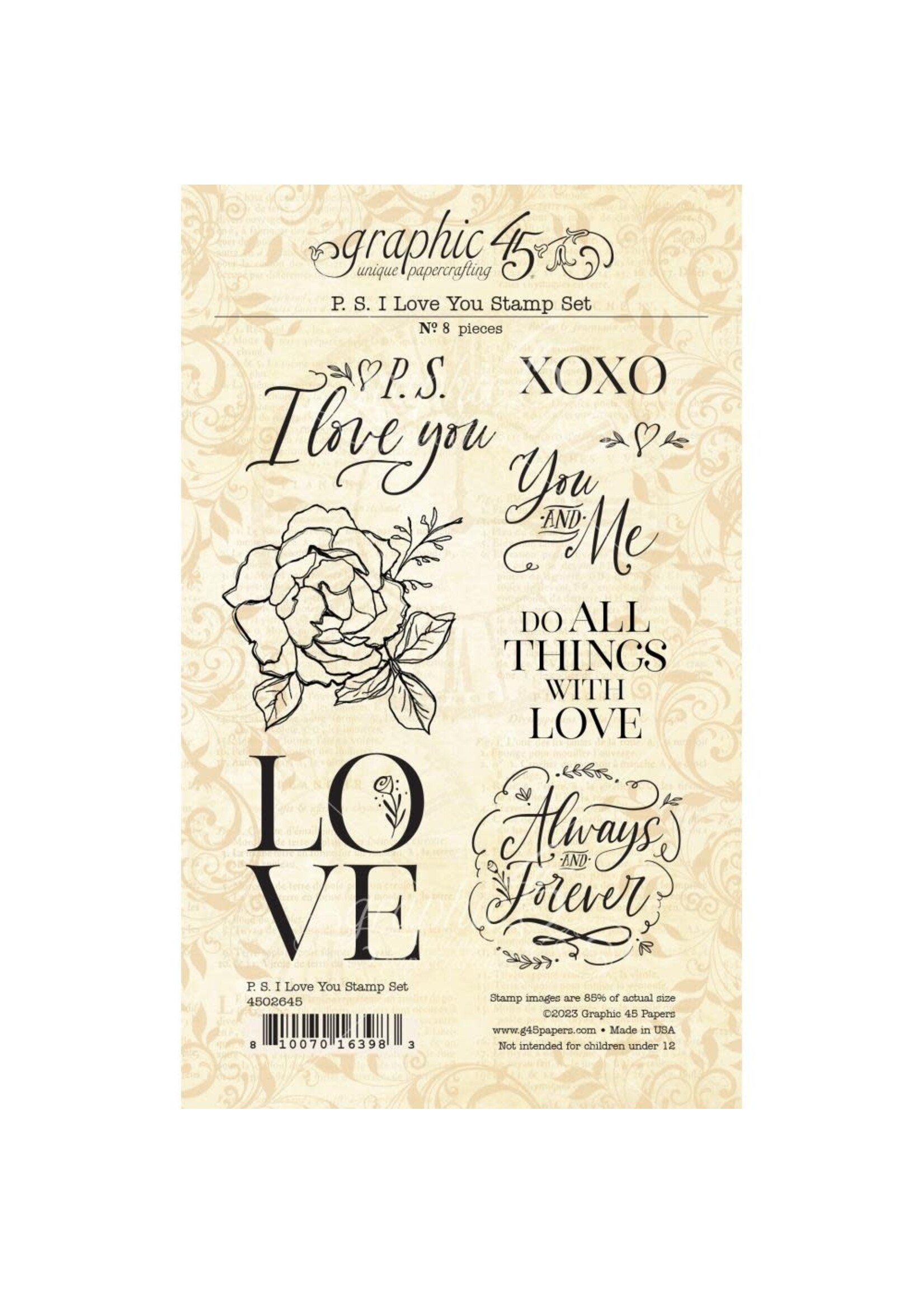 Graphic 45 P.S. I Love You Stamp Set