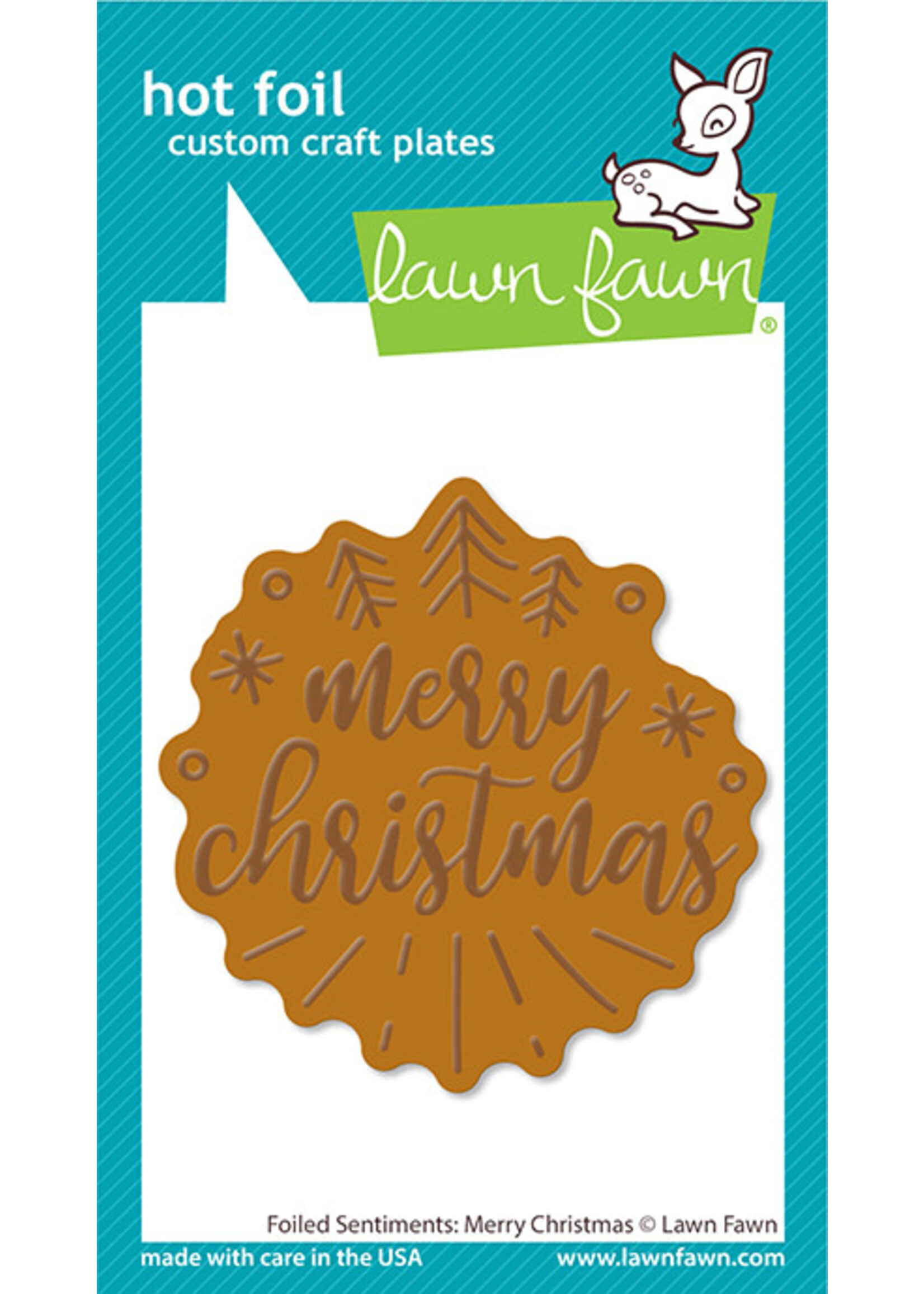 Lawn Fawn foiled sentiments: merry christmas hot foil plate