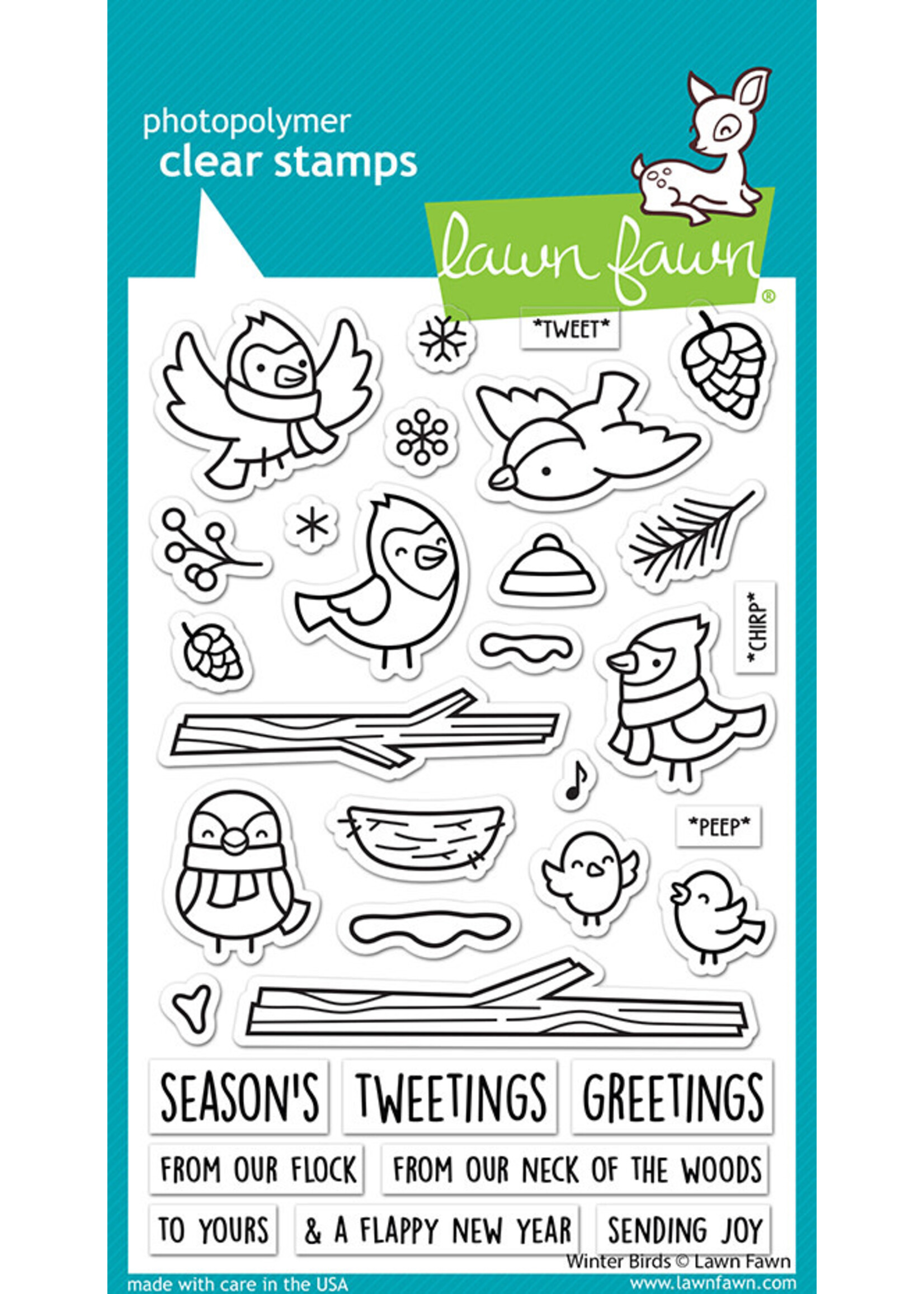 Lawn Fawn winter birds stamp