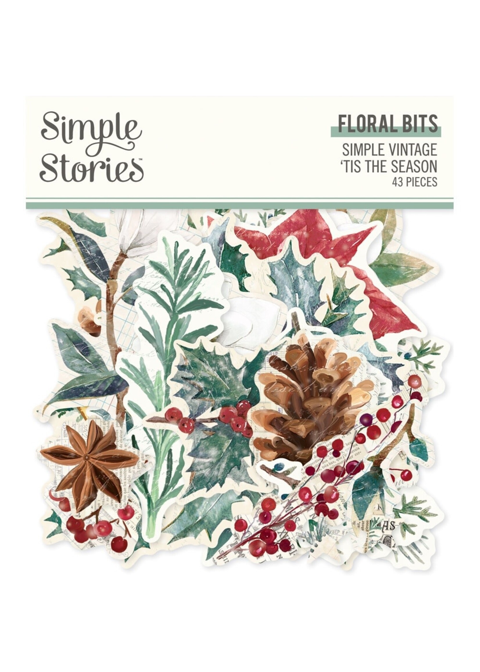 Simple Stories Simple Vintage 'Tis The Season Bits & Pieces Die-Cuts 43/Pkg-Floral
