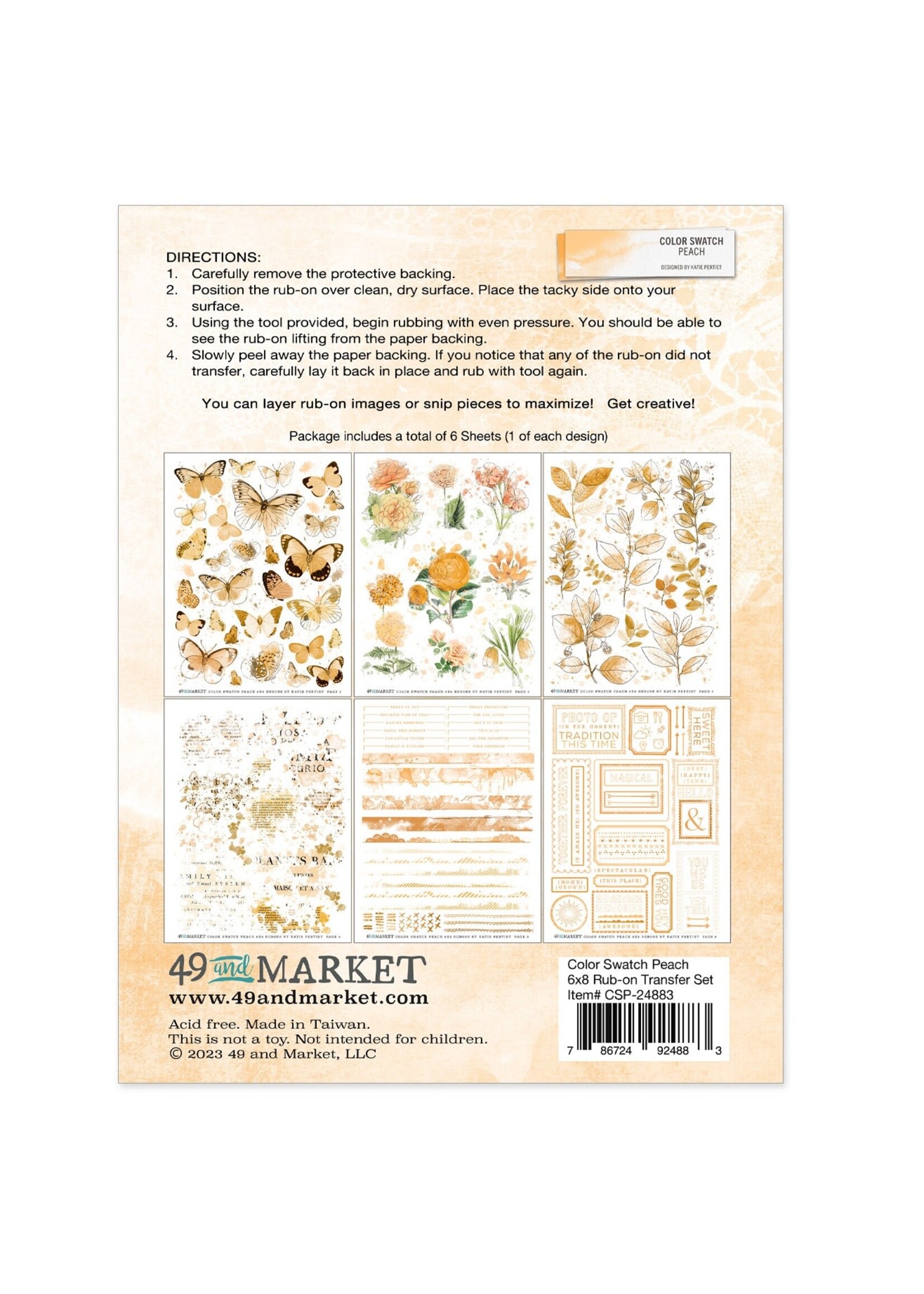 49 and Market Color Swatch: Peach Rub-Ons 6"x8" 6/Pkg