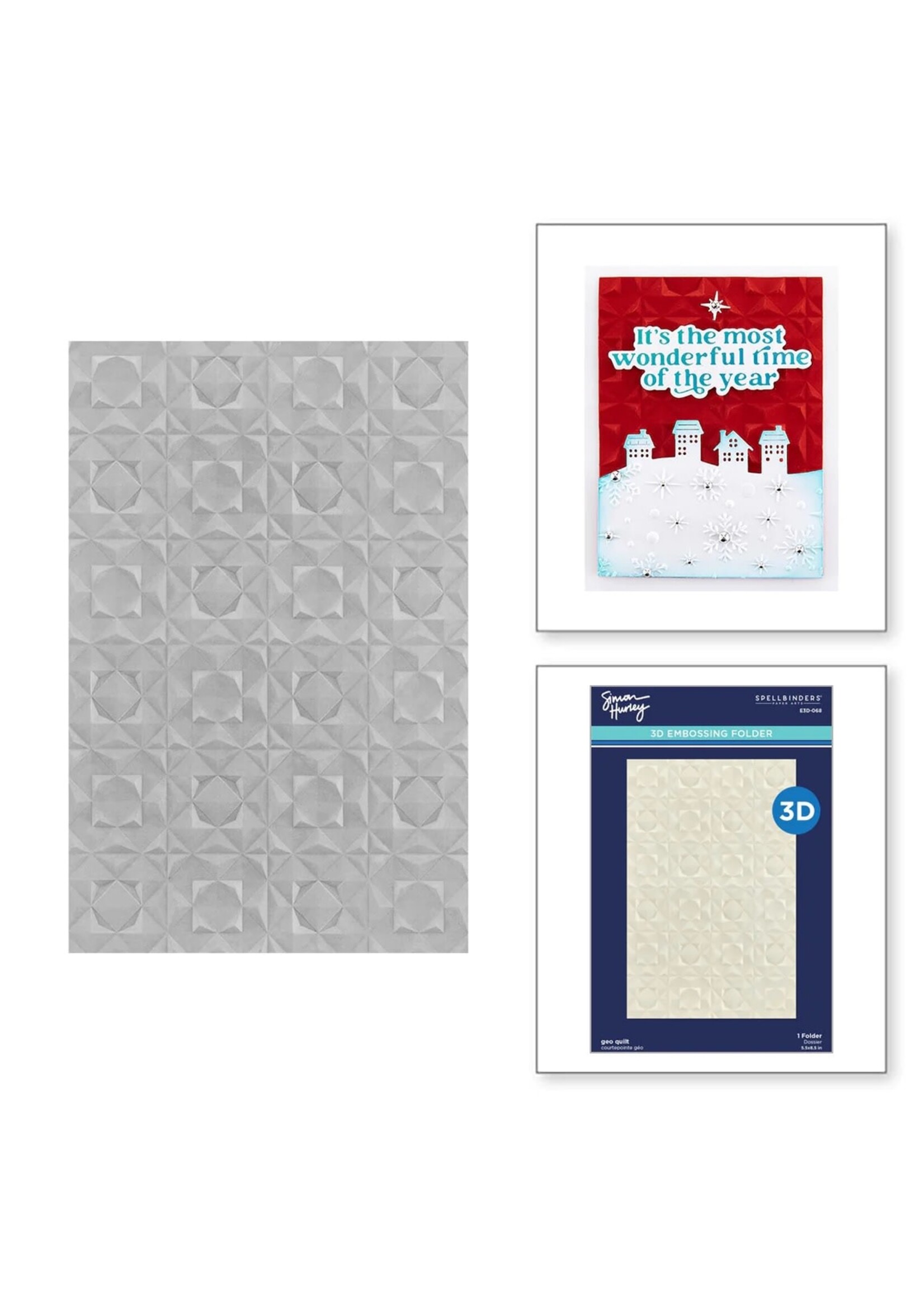 Simon Hurley Geo Quilt 3D Embossing Folder from the Simon's Snow Globes Collection by Simon Hurley