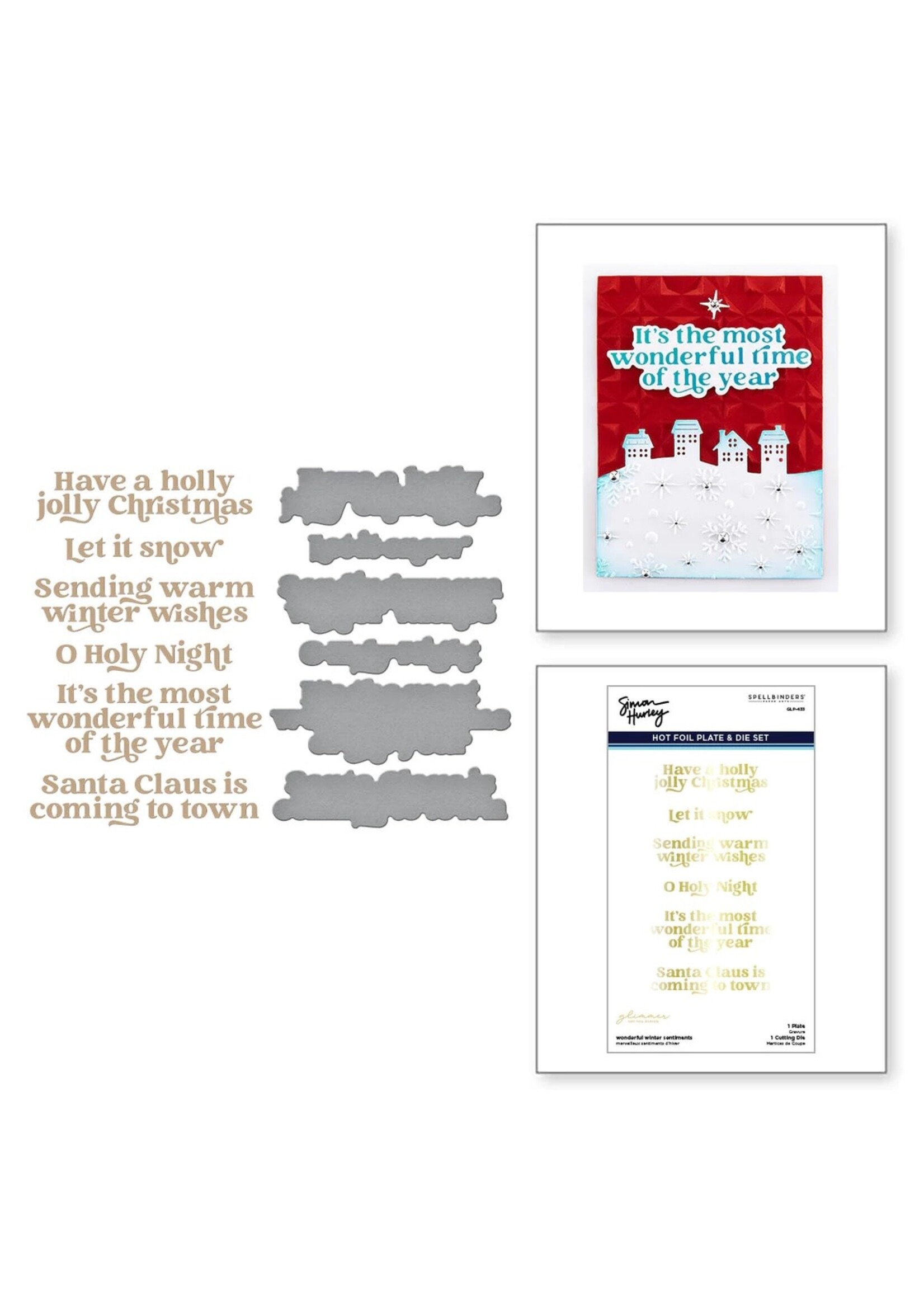 Simon Hurley Wonderful Winter Sentiments Glimmer Hot Foil Plate & Die Set from the Simon's Snow Globes Collection by Simon Hurley