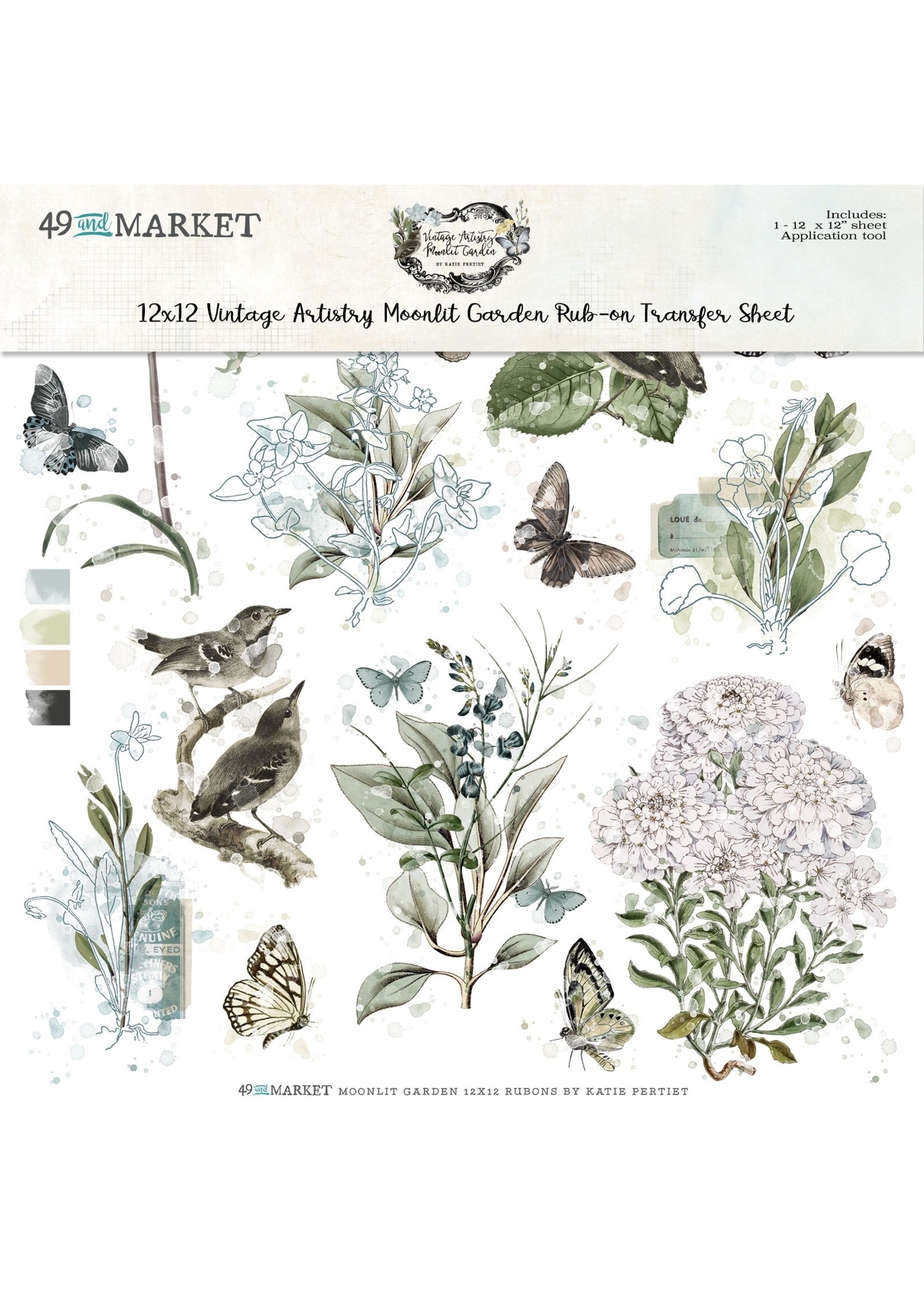 49 and Market 49 And Market Vintage Artistry Rub-Ons 12"X12"-Classic, Moonlit Garden
