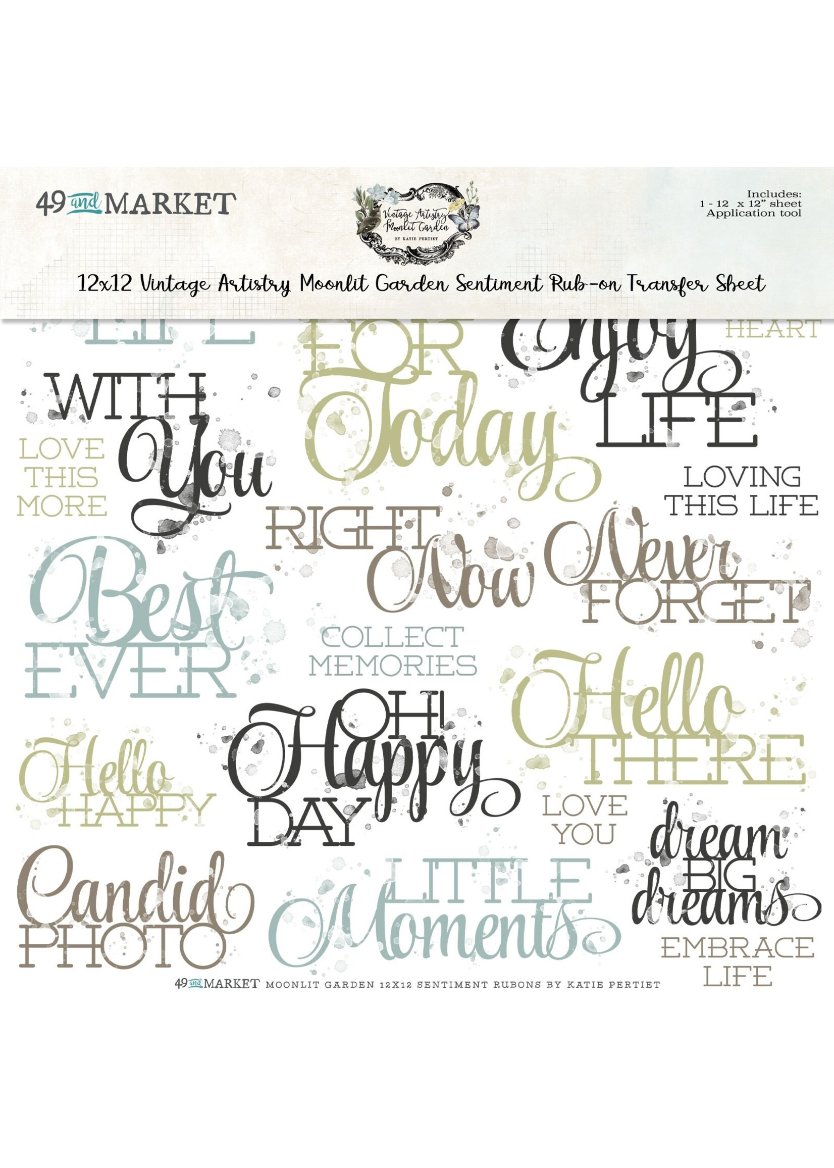 49 and Market 49 And Market Vintage Artistry Rub-Ons 12"X12"-Sentiments, Moonlit Garden